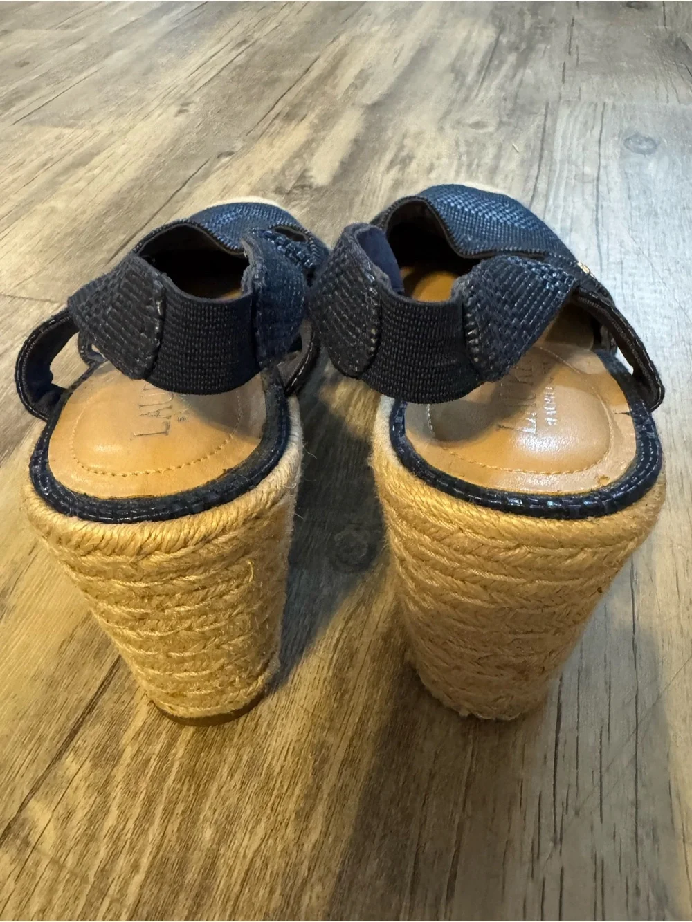 Ralph Lauren Penelope Navy Woven Slingback Espadrille Wedge Sandals Jute Toe 10